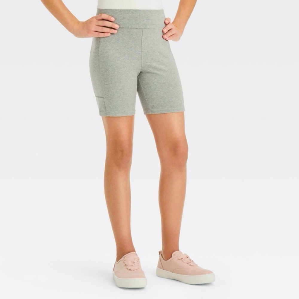 Girls' Bike Shorts with Pocket - art class Heather Gray L 10/12 (947)